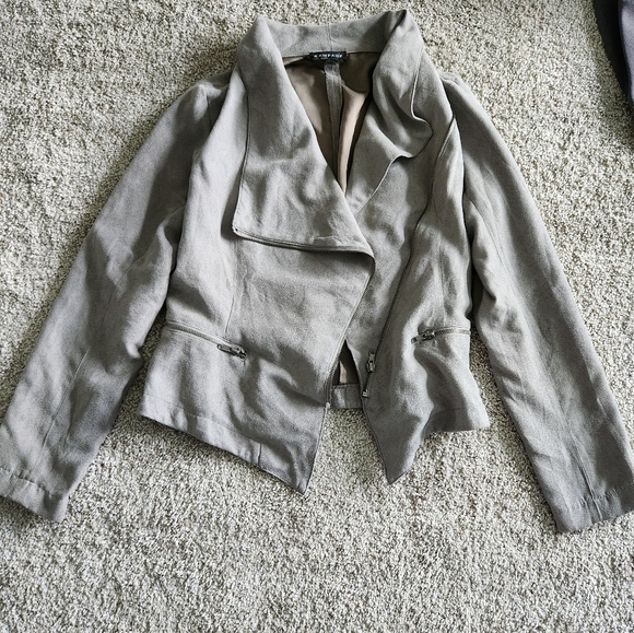 Gray Seude Moto-style Jacket - Picture 2 of 4